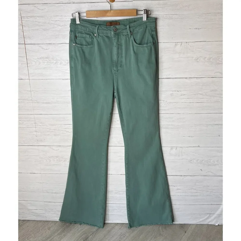 Judy Blue Jeans Womens Size 13/31 Green Garment Dyed Boot Cut Raw Hem - Picture 3 of 16